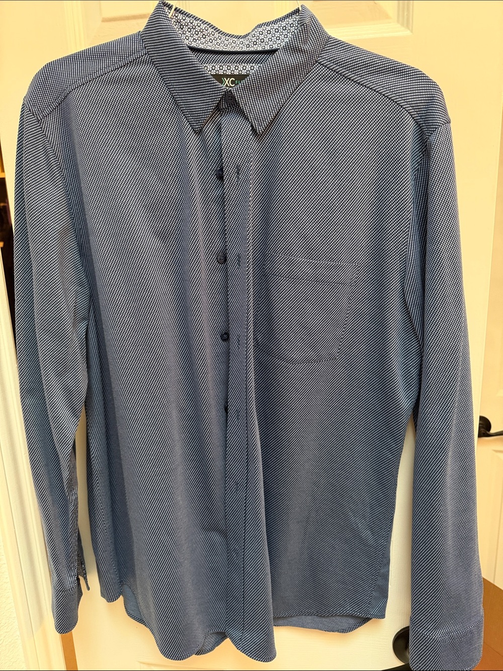 Johnston & Murphy Navy Textured Long-Sleeve Dress Shirt (L)